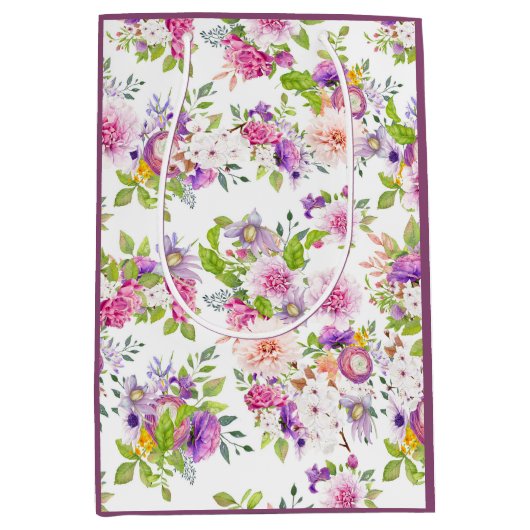 スプリング ラナンキュラスとローズ コラージュ ミディアムペーパーバッグ (正面)