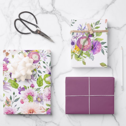 スプリング ラナンキュラスとローズ コラージュ ラッピングペーパーシート (正面)