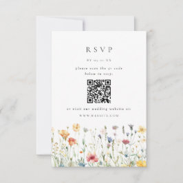 スプリング・ワイルドフラワーQRコード・結婚式RSVPカード 出欠カード