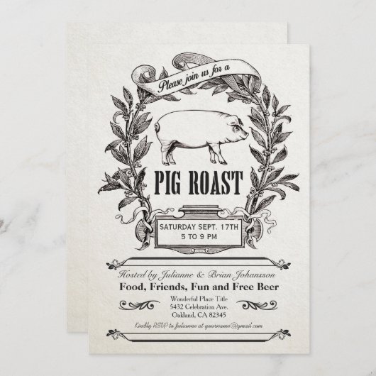 スプリームヴィンテージ豚ロースト招待状 招待状 (正面/裏面)