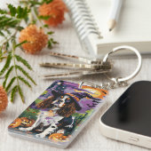 スプリ不気味ンガースパニエル犬ハロウィーンウィッチパンプキン キーホルダー (正面右)