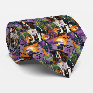 スプリ不気味ンガースパニエル犬ハロウィーンウィッチパンプキン ネクタイ