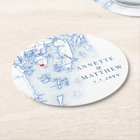 スプルスポイントメインマップブエレガントルー結婚式の引き出物 ラウンドペーパーコースター (アングル)