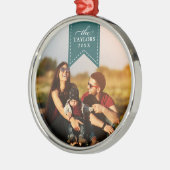 スプルスリボン |名パーソナライズされた前&年写真 メタルオーナメント (左)