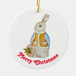 スプルースのぬか入りのバスケットを持つ可愛いクリスマスヘア セラミックオーナメント