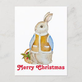 スプルースのぬか入りのバスケットを持つ可愛いクリスマスヘア ポストカード