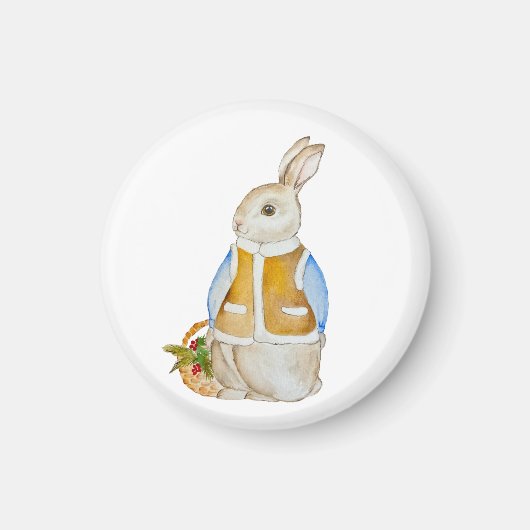 スプルースのぬか入りのバスケットを持つ可愛いクリスマスヘア マグネット (正面)