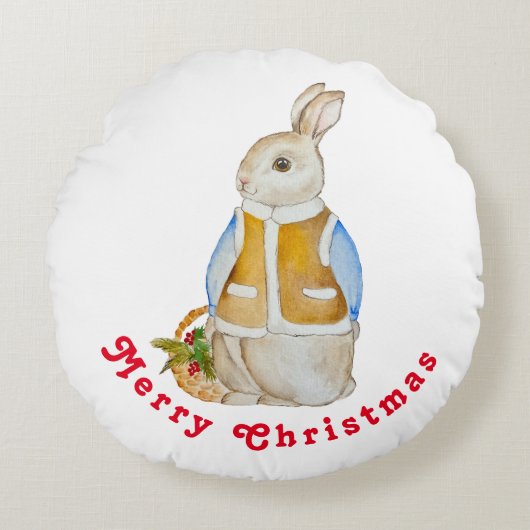 スプルースのぬか入りのバスケットを持つ可愛いクリスマスヘア ラウンドクッション (正面)