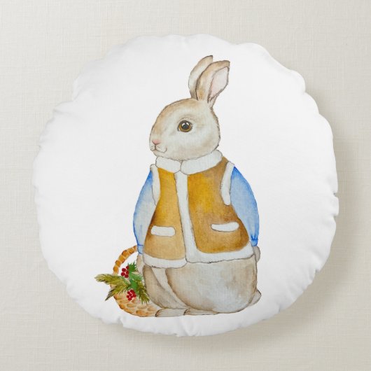 スプルースのぬか入りのバスケットを持つ可愛いクリスマスヘア ラウンドクッション (正面)