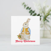 スプルースのぬか入りのバスケットを持つ可愛いクリスマスヘア 招待状 (スタンド正面)