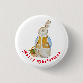 スプルースのぬか入りのバスケットを持つ可愛いクリスマスヘア 缶バッジ