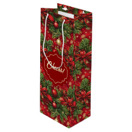 スプルースの枝とクリスマスボールレッドグリーン ワインギフトバッグ