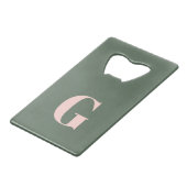 スプルースはっきりしたグリーンとピンクのミニマリスト・モノグラム クレジットカード栓抜き (正面アングル)