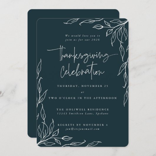 スプルースエレガントリーフモダンモチーフ感謝祭 招待状 (正面/裏面)