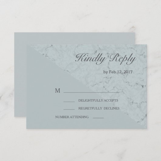スプルースブルーグレー大理石のモダンな結婚式の出欠確認 招待状 (正面/裏面)