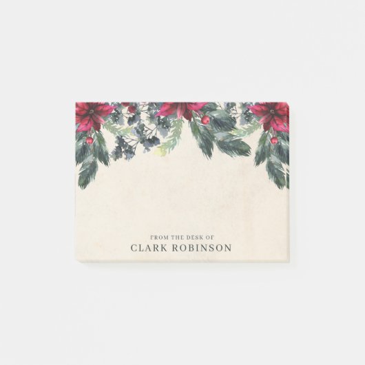 スプルース緑の赤いポインセチアのクリスマス ポストイット (正面)