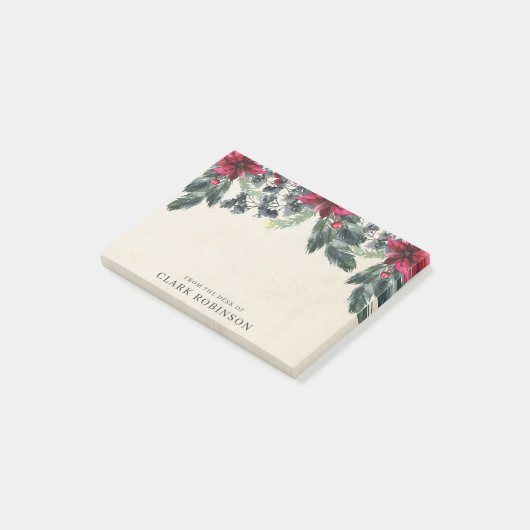 スプルース緑の赤いポインセチアのクリスマス ポストイット (アングル)