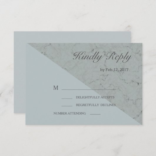 スプルース青い灰色の大理石の効果モダン結婚式の出欠 招待状 (正面/裏面)
