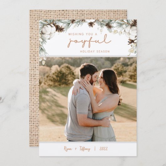 スプルース&パインコーン楽しいホリデークリスマスカード 招待状 (正面/裏面)