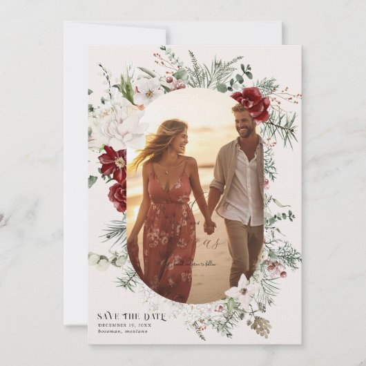 スプルース&レース | 冬の花模様結婚の写真 セーブザデート (正面)