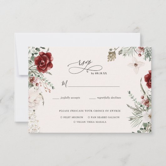 スプルース&レース | 冬の花模様結婚ズ 出欠カード (正面)