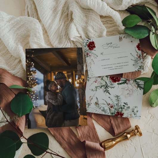 スプルース&レース | 冬の花模様結婚ズ 出欠カード