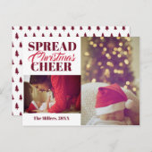 スプレッドクリスマス応援ワインレッドホリデーフォトカード シーズンポストカード (正面/裏面)