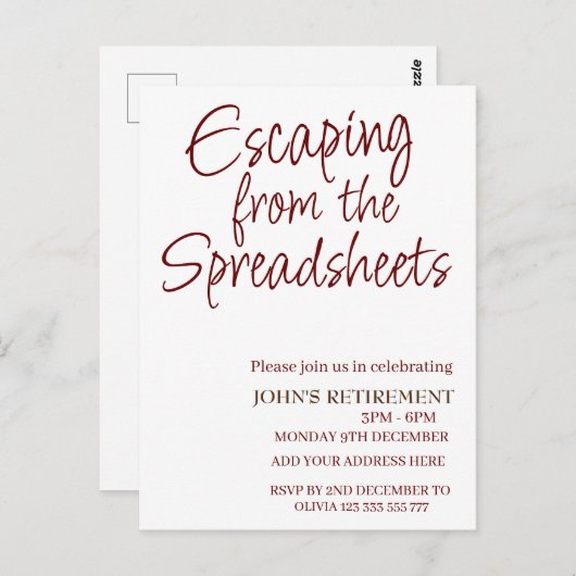 スプレッドシートからの脱出おもしろい除 ポストカード (正面/裏面)