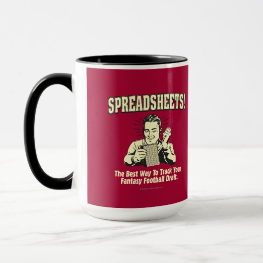 スプレッドシート：サッカーのファンタジーを追跡荷車を引く マグカップ (左)