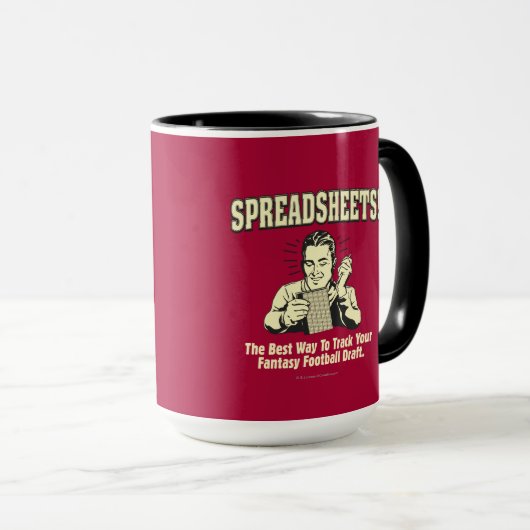 スプレッドシート：サッカーのファンタジーを追跡荷車を引く マグカップ (正面右)
