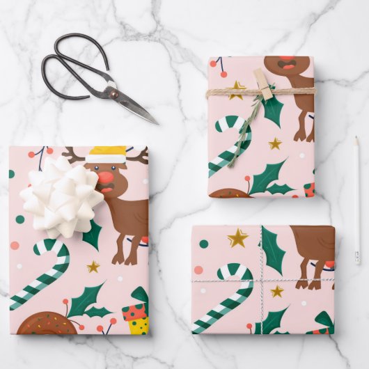 スプレッドホリデージョイと私たちのフェスティバルピンク ラッピングペーパーシート (正面)