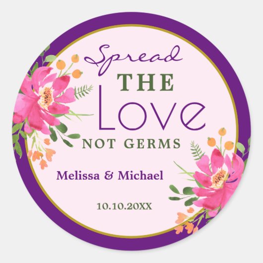 スプレッドラブパープルピンクフローラ結婚式の引き出物 ラウンドシール (正面)