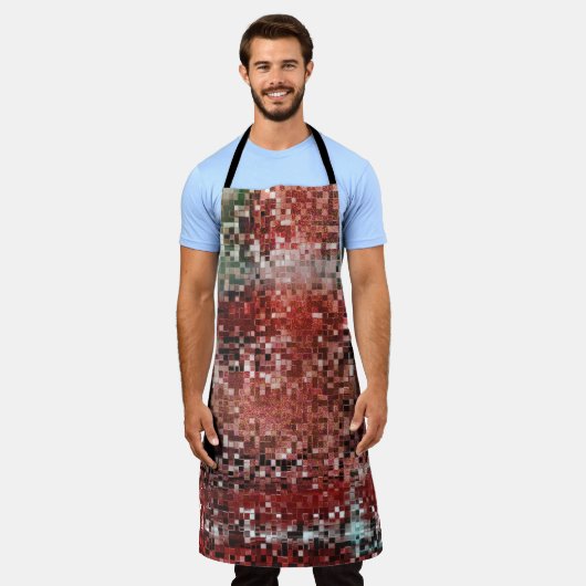 スプレーで染色された赤いタ絵を描イル エプロン (着用した状態)