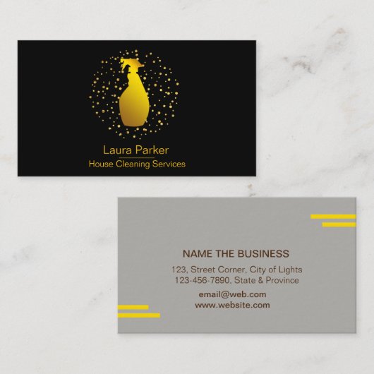スプレーのボトルクリーニングサービス家の金ゴールド 名刺 (正面/裏面)