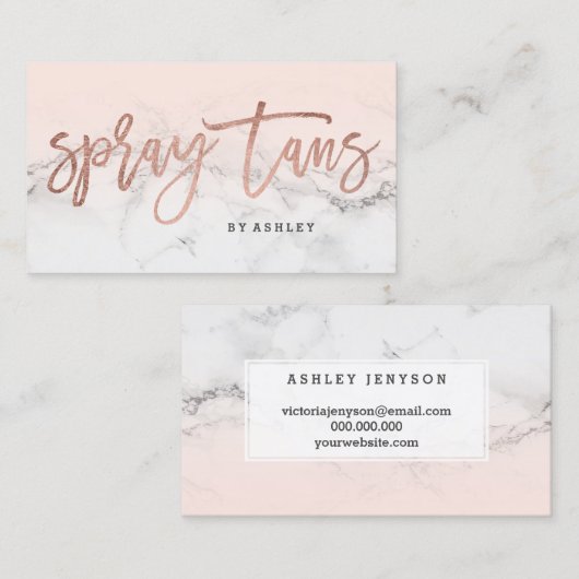 スプレーはタイポグラフィの白い大理石の赤面のピンクを日焼けさせます 名刺 (正面/裏面)