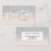 スプレーはタイポグラフィの銀のグリッターの赤面のピンクを日焼けさせます 名刺 (正面/裏面)