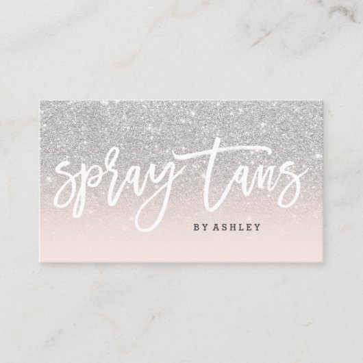 スプレーはタイポグラフィの銀のグリッターの赤面のピンクを日焼けさせます 名刺 (正面)