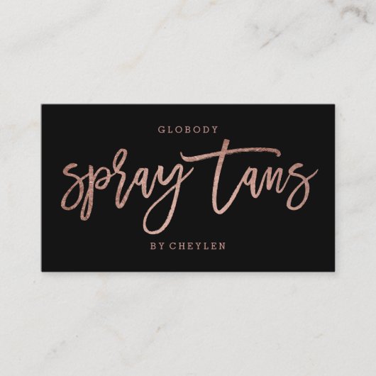スプレーはロゴのエレガントなばら色の金ゴールドのタイポグラフィの黒を日焼けさせます 名刺 (正面)