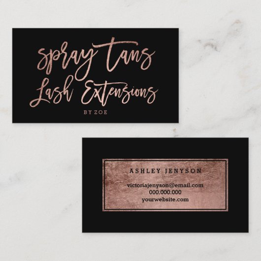 スプレーはロゴの鞭のばら色の金ゴールドのタイポグラフィの黒を日焼けさせます 名刺 (正面/裏面)