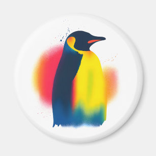 スプレーカラフルペ絵を描ンギンのシルエットラウンド マグネット