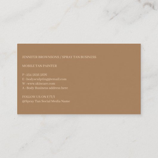 スプレータンニングの女性 ボーホー ボディ スキンケア 名刺 (裏面)