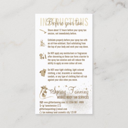 スプレータンニング前後ケアガイドの説明 名刺 (正面)