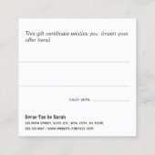 スプレータン日焼けサロンギフト券 スクエア名刺 (裏面)