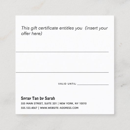 スプレータン日焼けサロンギフト券 スクエア名刺 (裏面)