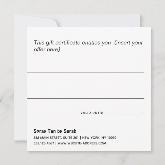 スプレータン日焼けサロンギフト券 招待状 (裏面)