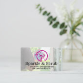 スプレーボトルのロゴ | 女性清掃用ガラス窓 名刺 (スタンド正面)