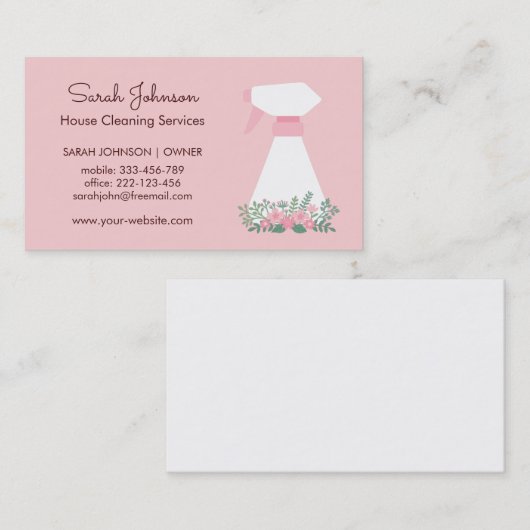 スプレーボトルフローラクリーニングサービスピンク 名刺 (正面/裏面)