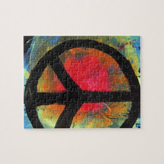 スプレー式塗料の芸術の虹のピースサインの絵画 ジグソーパズル (横)