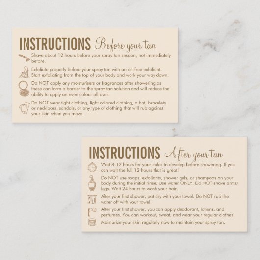 スプレー気にタンニングの前のベージュの指示 名刺 (正面/裏面)