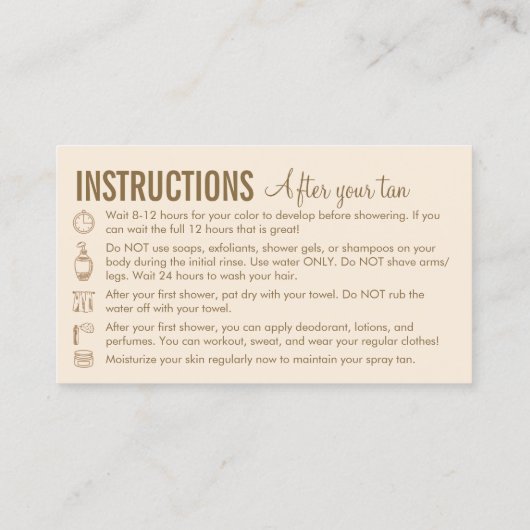 スプレー気にタンニングの前のベージュの指示 名刺 (裏面)